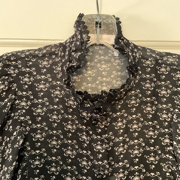 See By Chloe Black Floral Crepe Midi Dress FR Size 42 Ruffle Victorian Feminine - Picture 3 of 9